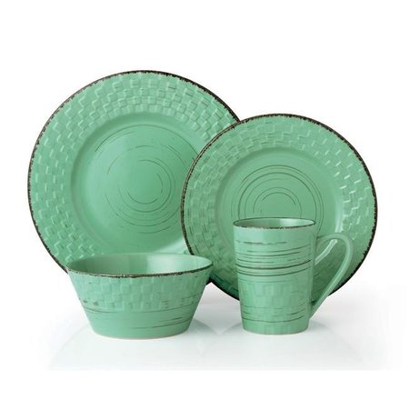 LORREN HOME TRENDS Lorren Home Trends LH517 16 Piece Distressed Weave Dinnerware Set; Green LH517